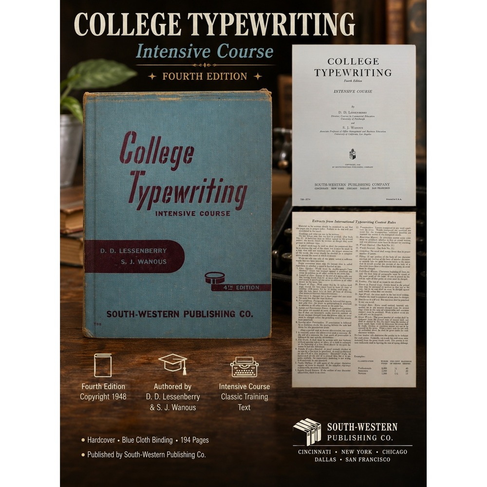 Vintage 1948 College Typewriting Intensive Course 4th Ed Lessenberry Wanous Book
